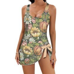 grandma's comfy couch vintage floral Women's One Piece Skirted Swimsuit (Model S54)