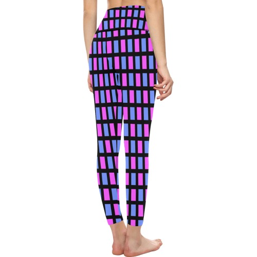pink and blue Women's All Over Print High-Waisted Leggings (Model L36)