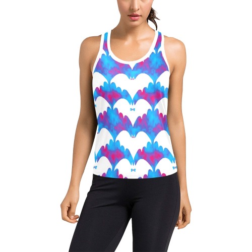 White Bats And Bows Blue Pink Women's Racerback Tank Top (Model T60)