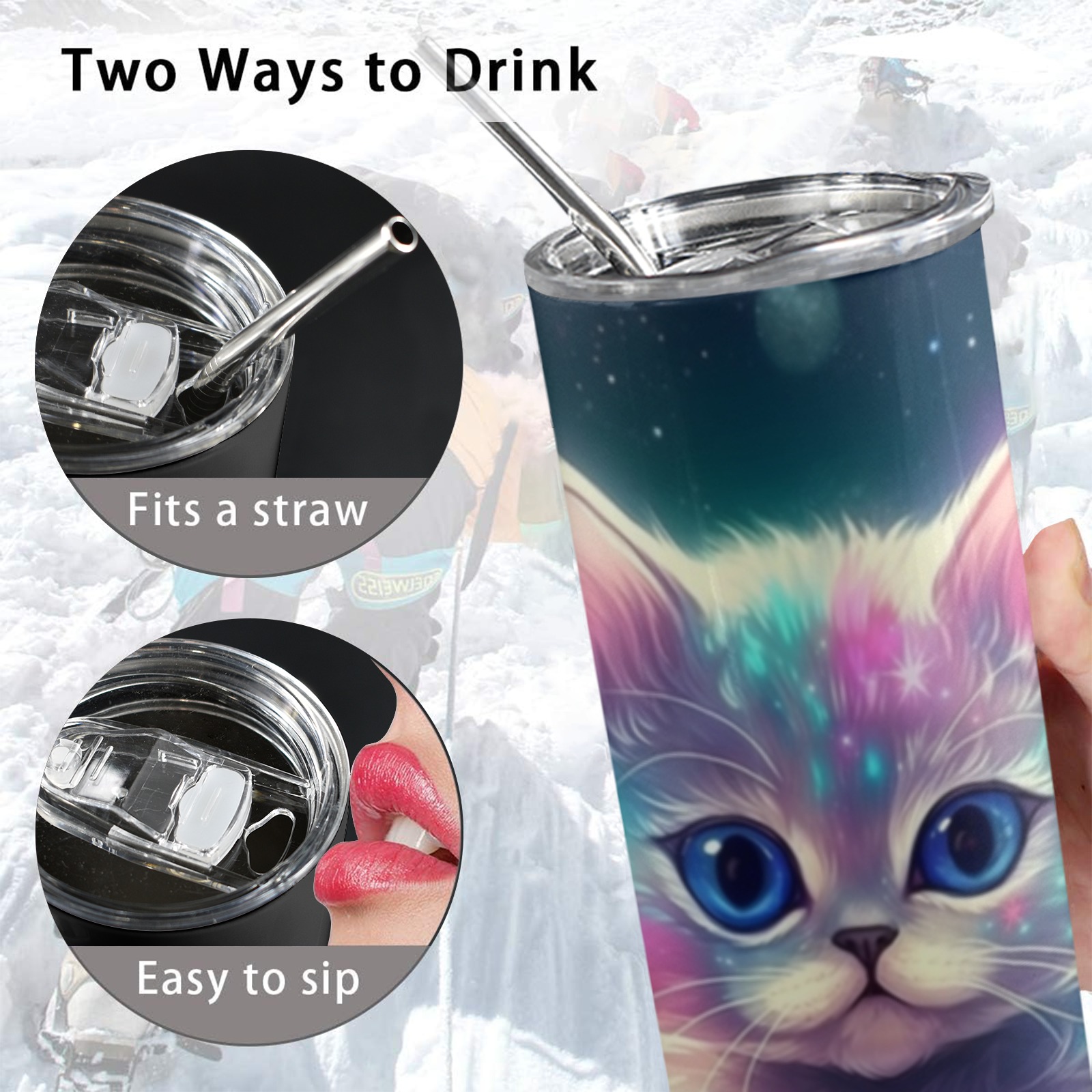 Neon Kitty - 20oz Tall Skinny Tumbler with Lid and Straw