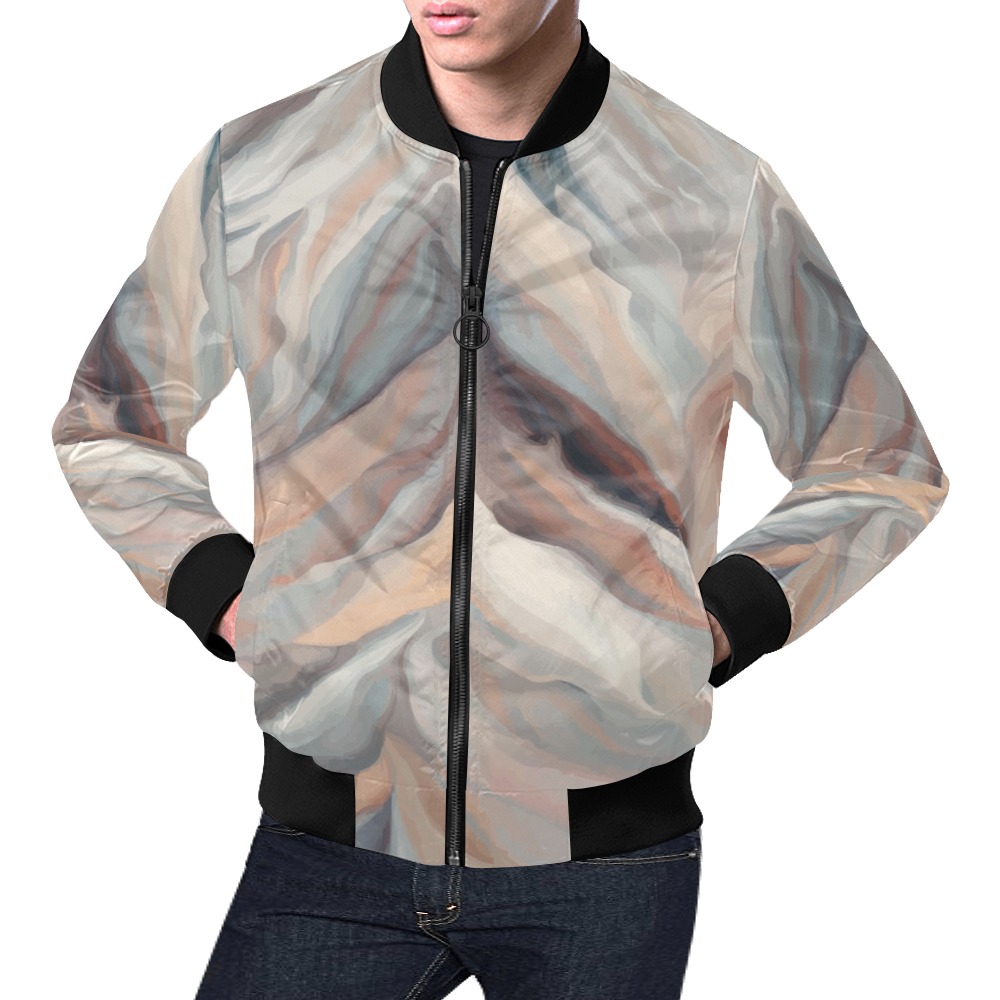 Stunning abstract brush strokes of beige colors All Over Print Bomber Jacket for Men (Model H19)