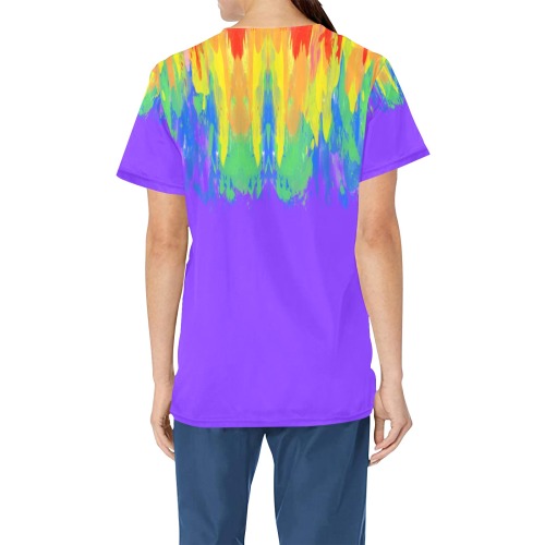 Abstract Paint Flames Purple All Over Print Scrub Top