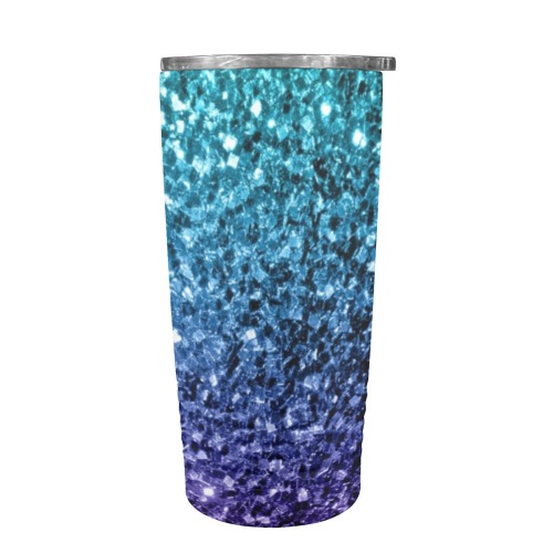 Aqua blue ombre faux glitter sparkles beautiful girly shiny bling design for her 20oz Insulated Stainless Steel Mobile Tumbler