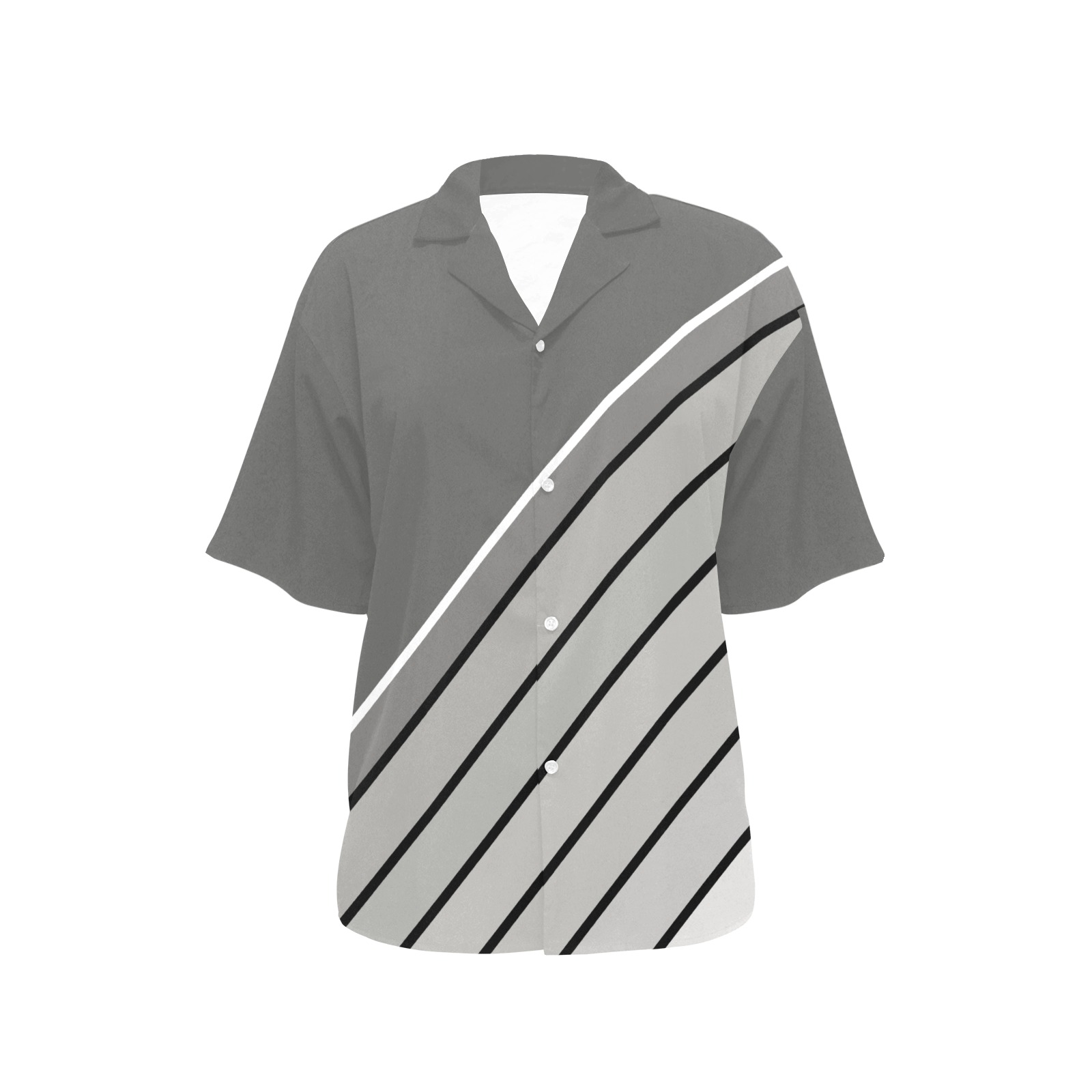 Black White Silver Diagonal Stripes All Over Print Hawaiian Shirt for Women (Model T58)