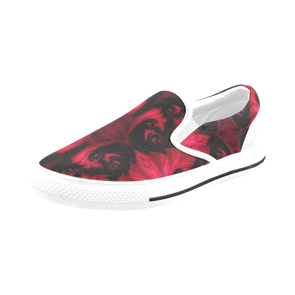 0-Black and Red Fiery Whirlpools Fractal Abstract Women's Slip-on Canvas Shoes (Model 019)