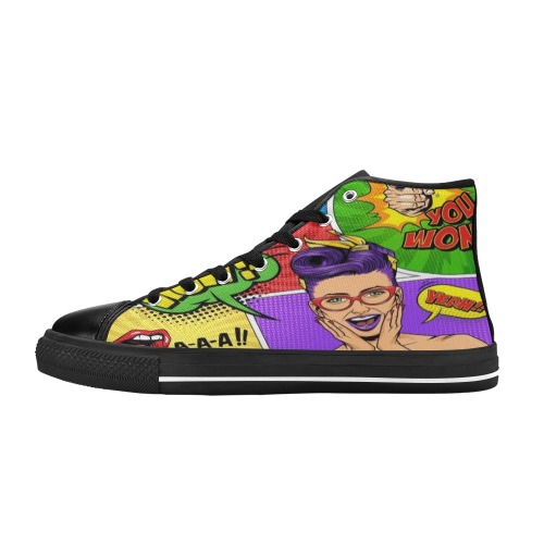 Comic bright strips with explosive Collectable Fly Women's Classic High Top Canvas Shoes (Model 017)