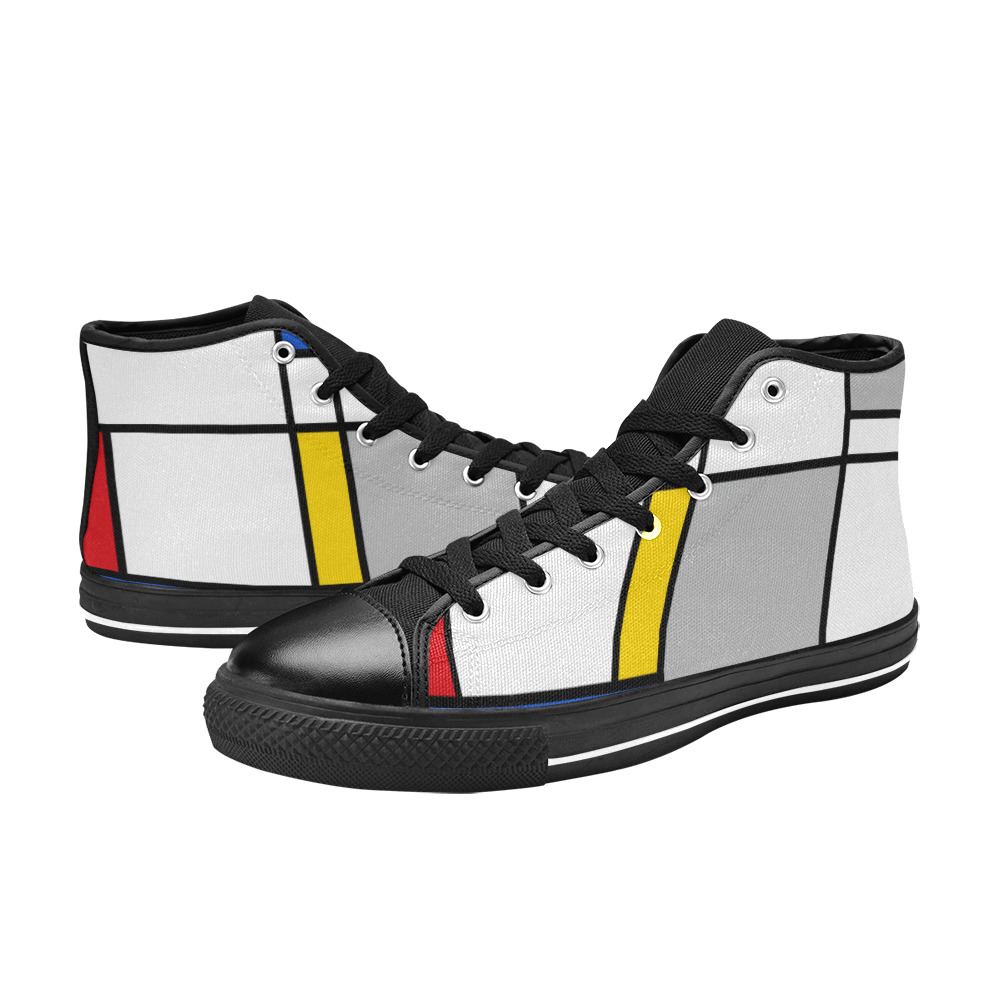 Geometric Retro Mondrian Style Color Composition High Top Canvas Shoes for Kid (Model 017)