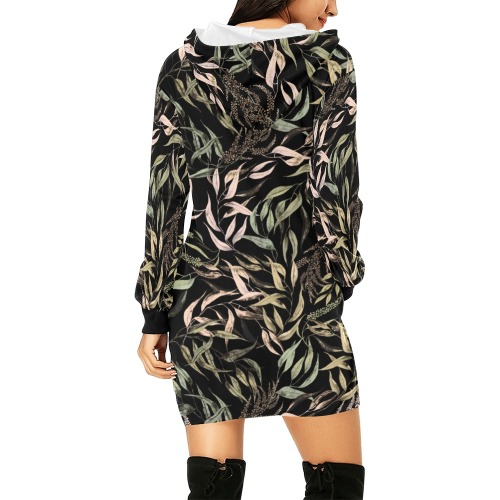 Dark Forest leaves dramatic All Over Print Hoodie Mini Dress (Model H27)