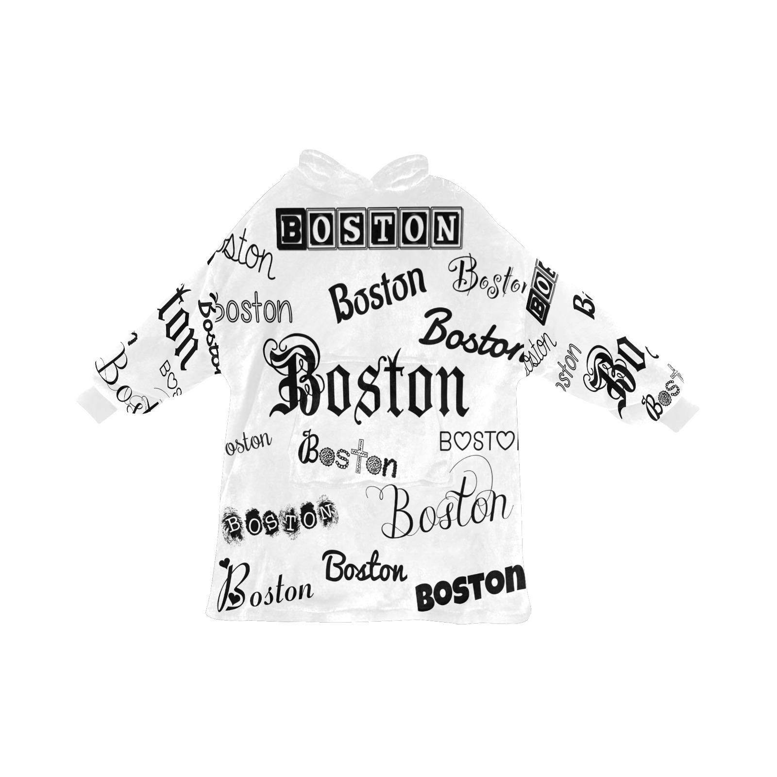 Boston Black Fonts on white Blanket Hoodie for Women