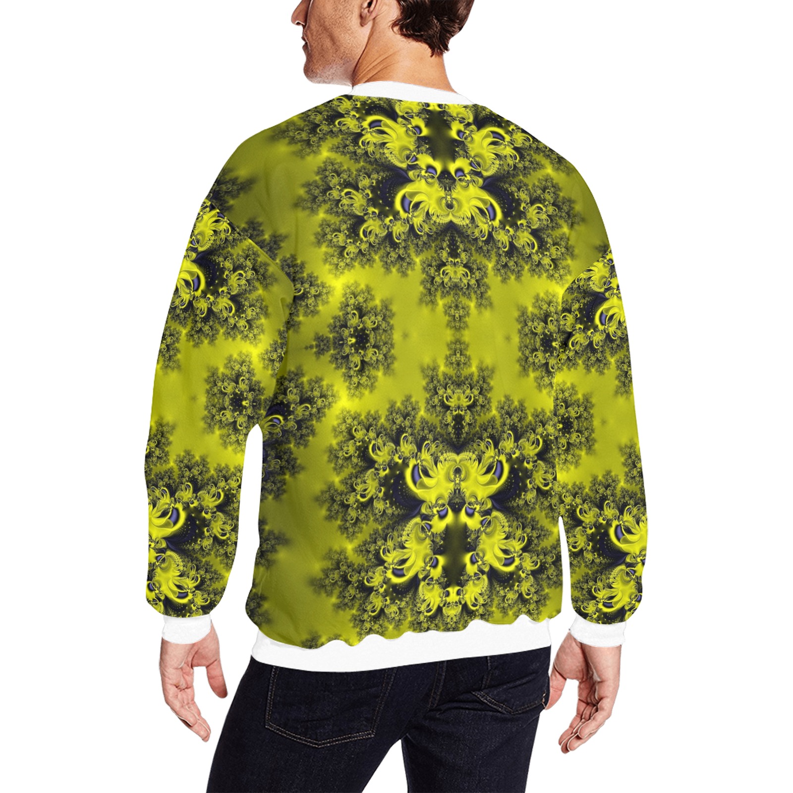 Summer Sunflowers Frost Fractal All Over Print Crewneck Sweatshirt for Men (Model H18)