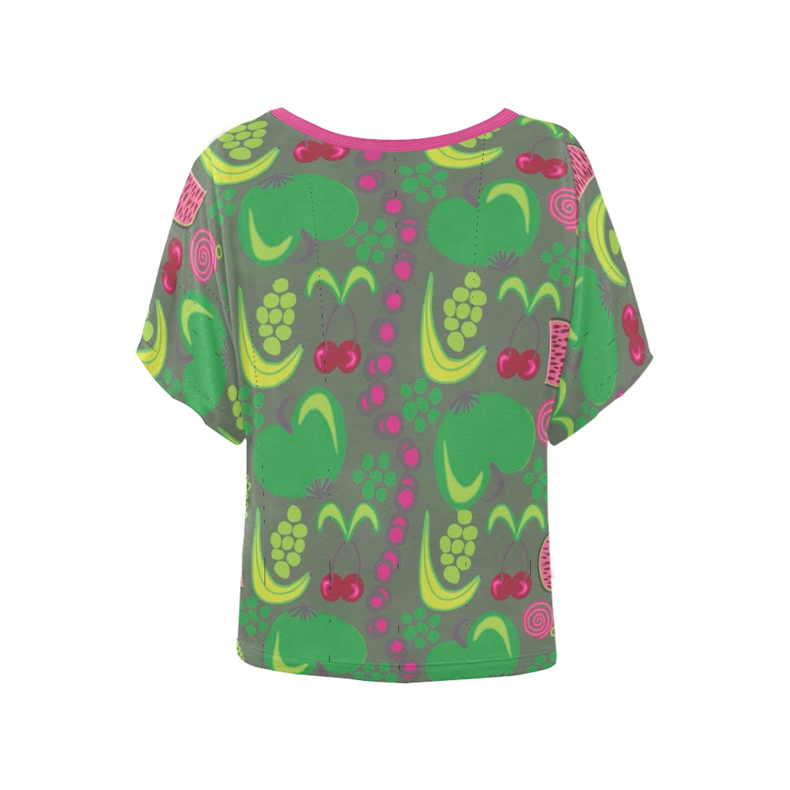 Green&Fruity Pattern Women's Batwing-Sleeved Blouse T shirt (Model T44)
