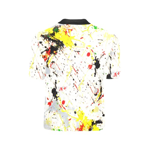 Yellow & Black Paint Splatter Little Girls' All Over Print Crew Neck T-Shirt (Model T40-2)