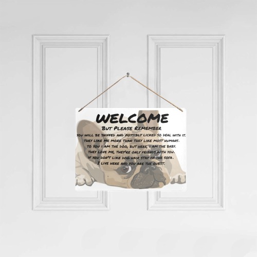 Welcome Pug With Brown Eyes Metal Tin Sign 16"x12"