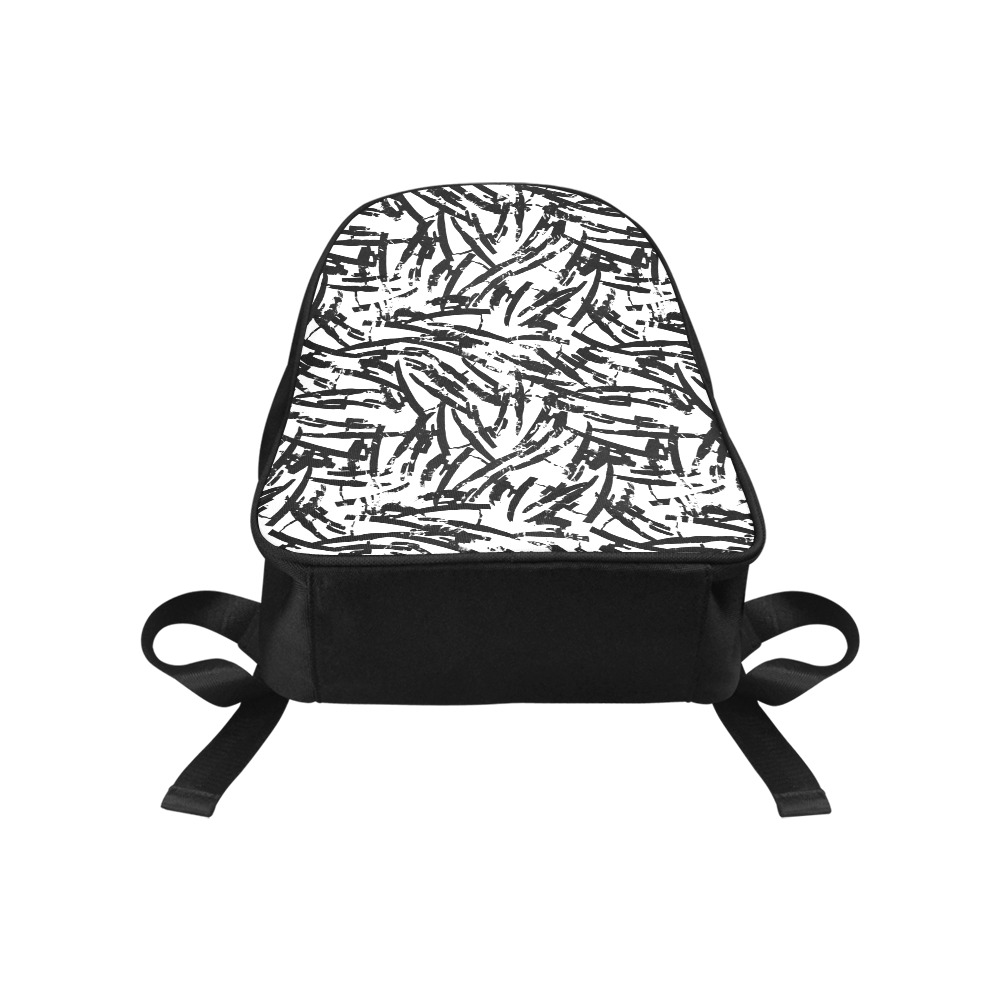 Brush Stroke Black and White Fabric School Backpack (Model 1682) (Medium)