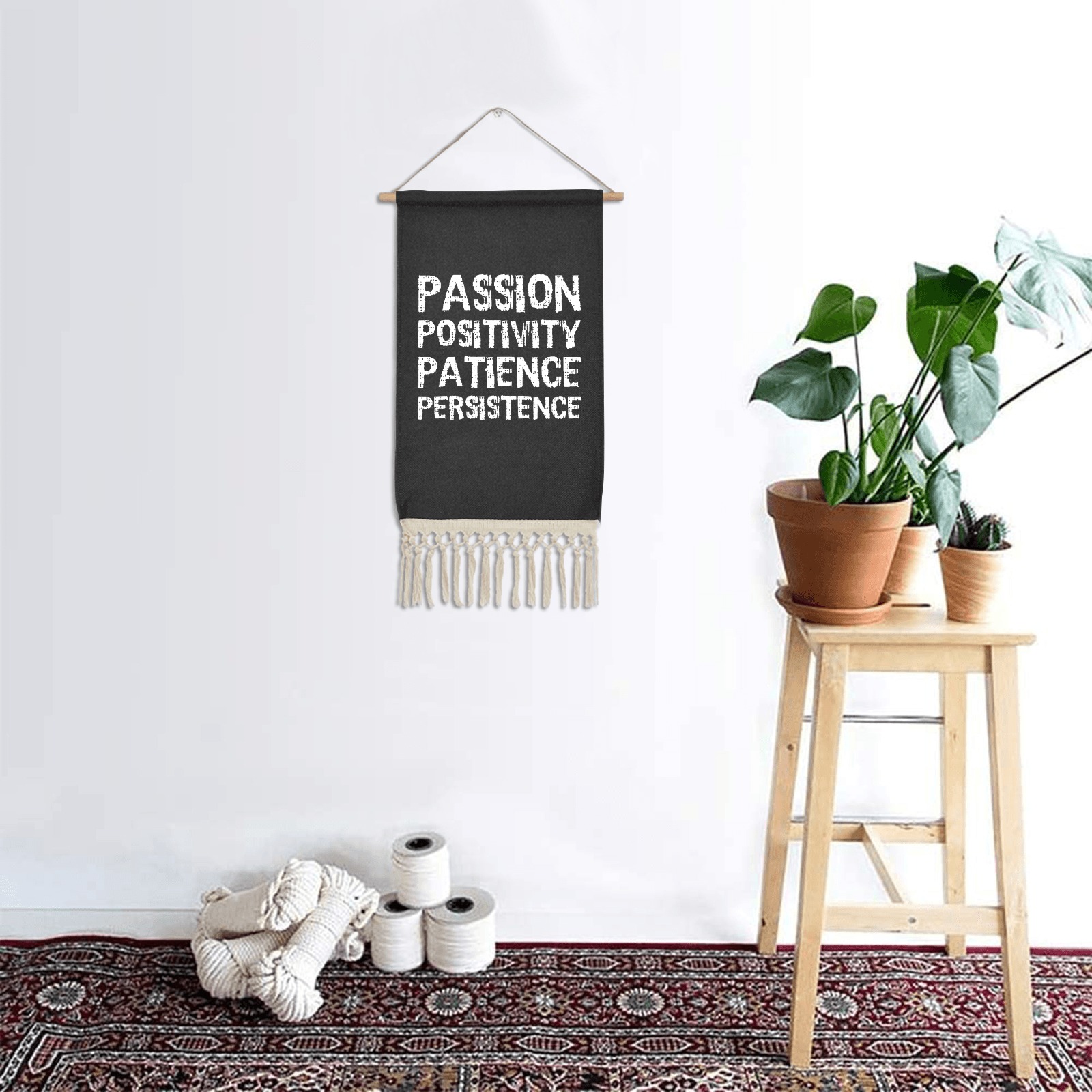Passion, positivity, patience, persistence white Linen Hanging Poster