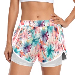 Watercolor-floral-pattern-blooming_174 Women's Sports Shorts with Compression Liner (Model L63)