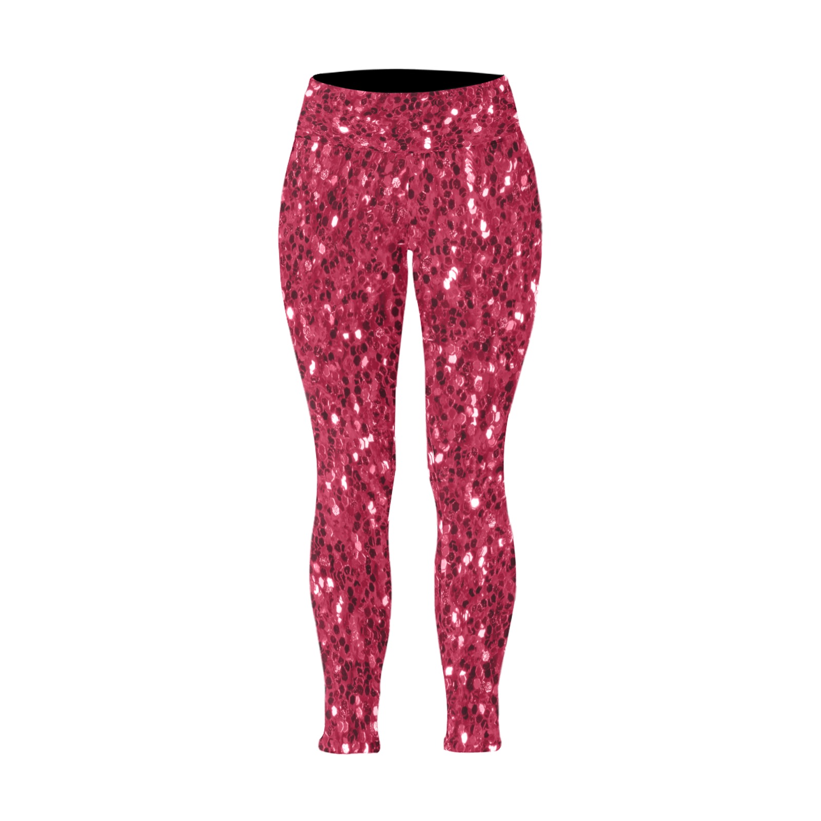 Magenta dark pink red faux sparkles glitter Women's Plus Size High Waist Leggings (Model L44)