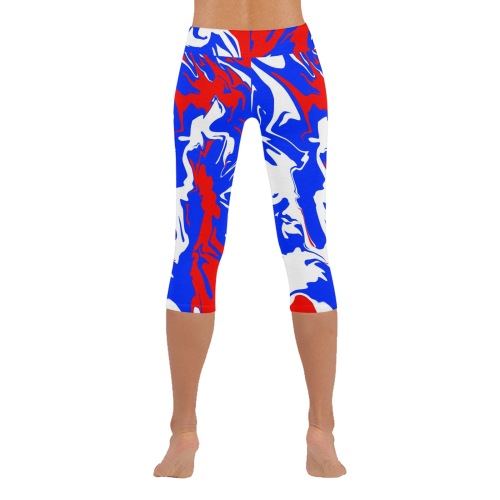 Patriotic Swirls of Red, White and Blue Women's Low Rise Capri Leggings (Invisible Stitch) (Model L08)
