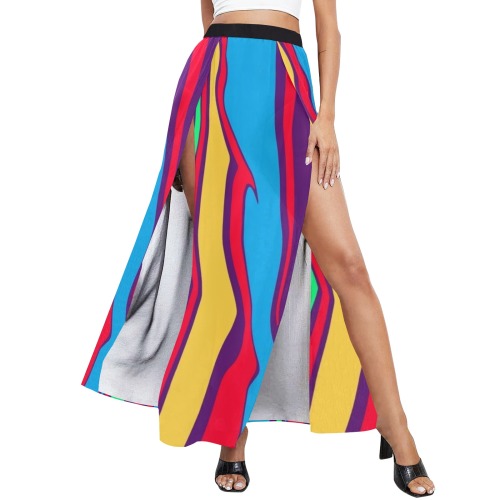 Abstract Stripes High Slit Long Beach Dress (Model S40)