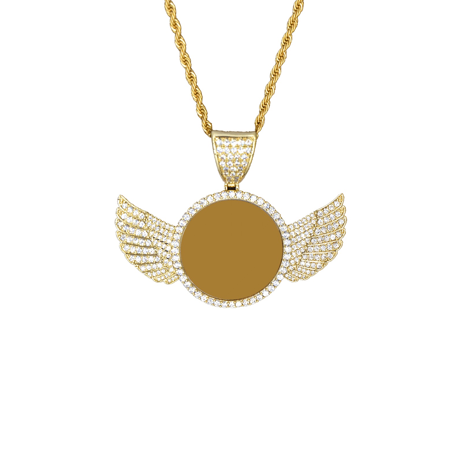GOLDEN Wings Gold Photo Pendant with Rope Chain
