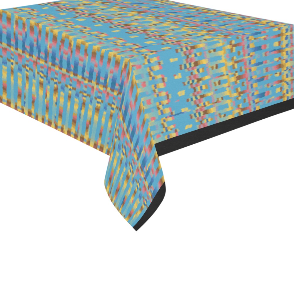 Intricate Blue Geometric Pattern Cotton Linen Tablecloth 60" x 90"