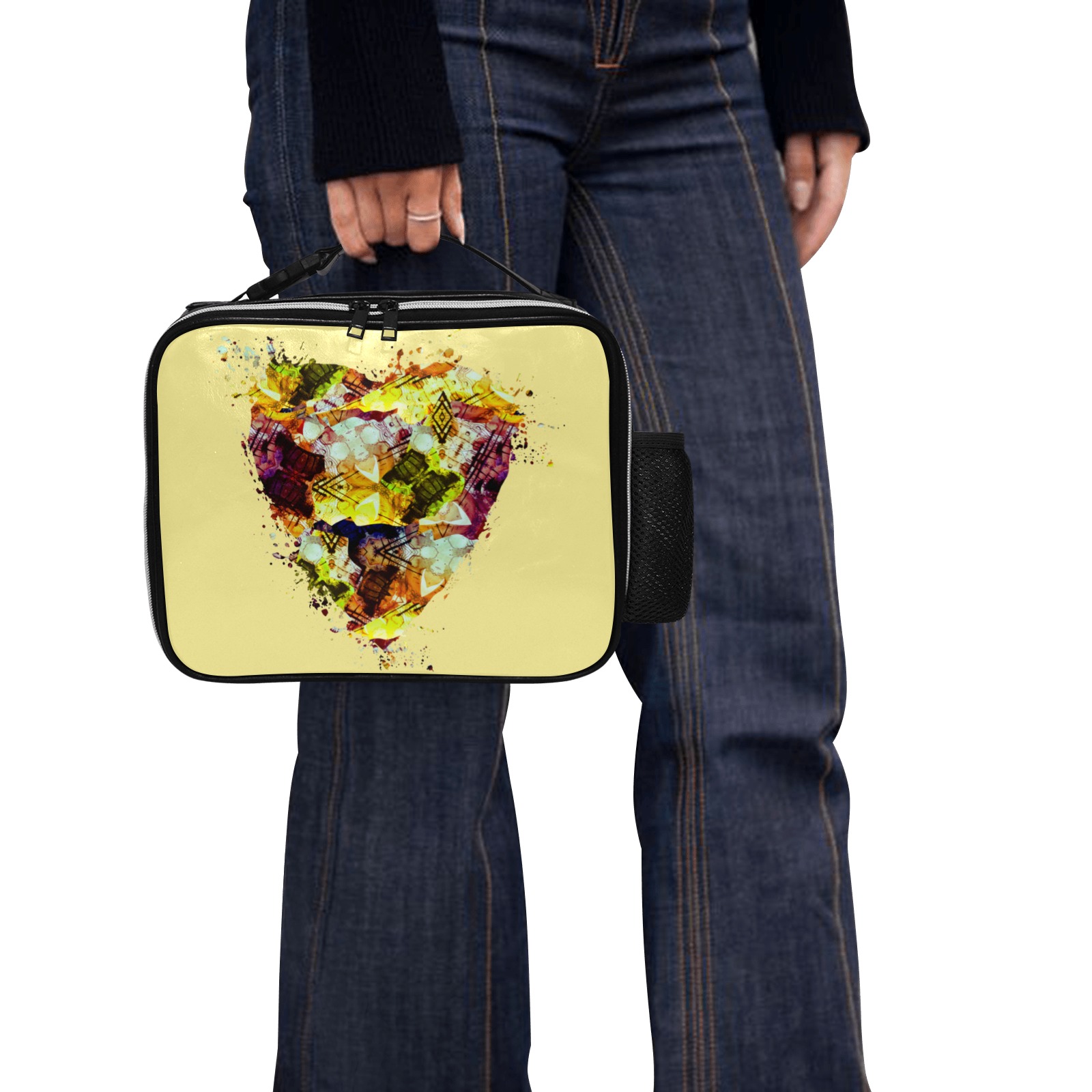 Graffiti Markings Heart Splatter- Yellow PU Leather Lunch Bag (Model 1723)