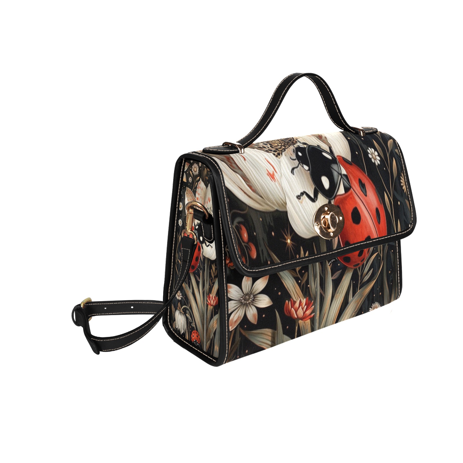 Lady Bug Satchel Handbag Waterproof Canvas Bag-Black (All Over Print) (Model 1641)