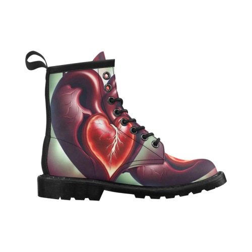 Design a wicked heart coming apart dark red with veins Men's PU Leather Martin Boots (Model 402H)