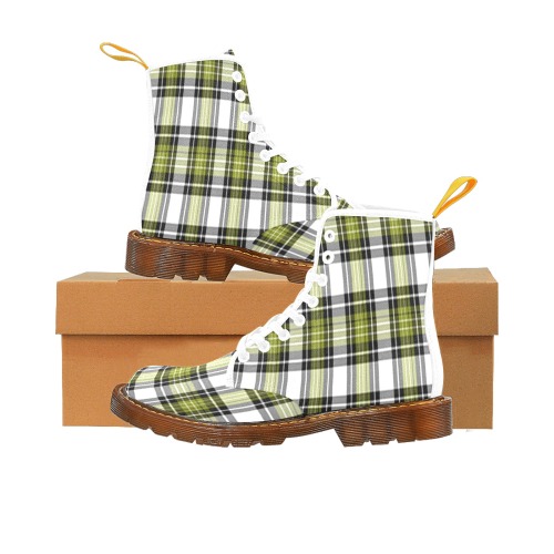 Olive Green Black Plaid Martin Boots For Women Model 1203H