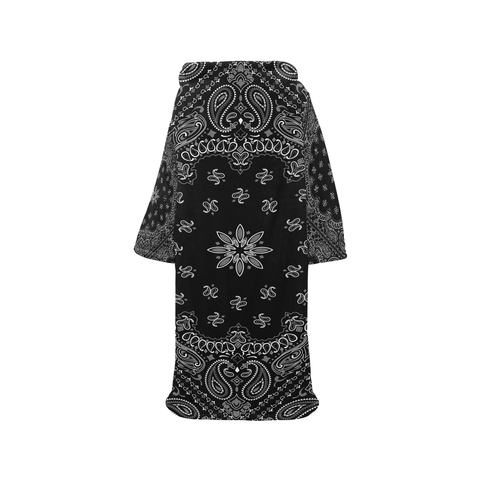Black Bandanna Pattern Blanket Robe with Sleeves for Adults