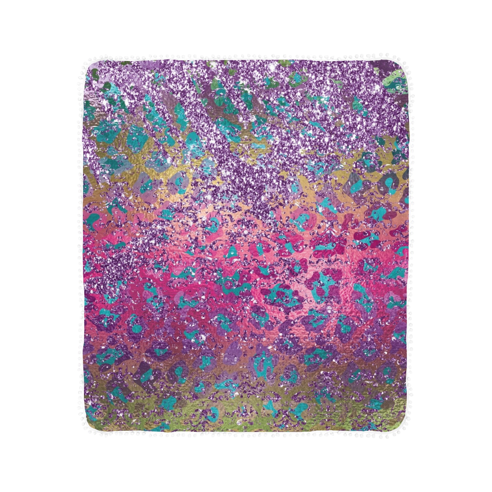 Fairlings Delight's Home Decor Collection- Purple Sparkle Leopard Pom Pom Fringe Blanket Pom Pom Fringe Blanket 40"x50"