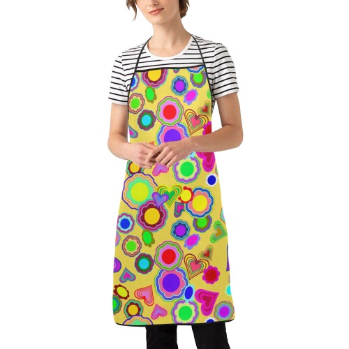 Groovy Hearts and Flowers Yellow Women's Overlock Apron