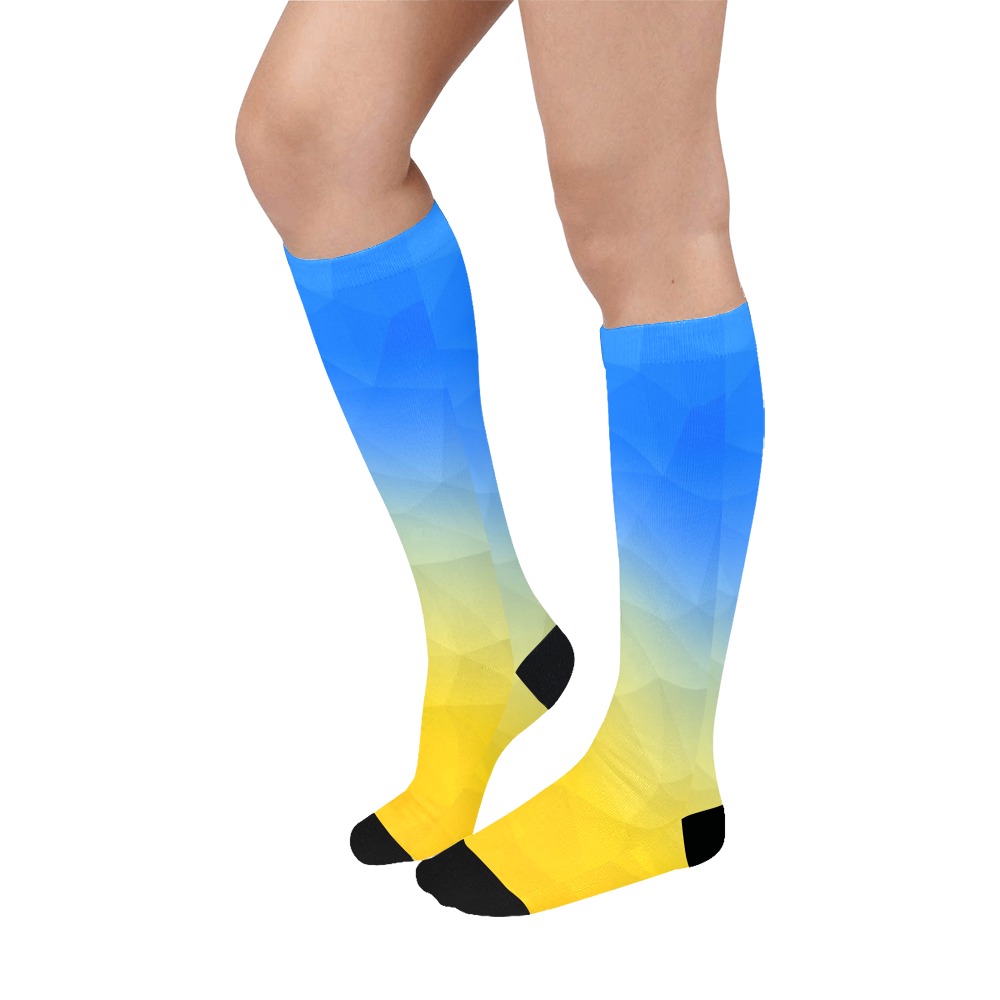 Ukraine yellow blue geometric mesh pattern Over-The-Calf Socks