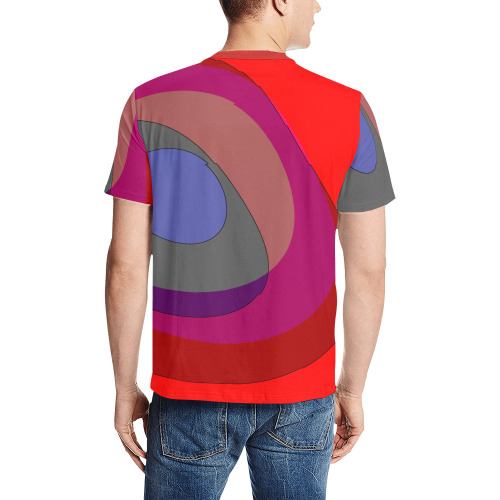 Red Abstract 714 Men's All Over Print T-Shirt (Solid Color Neck) (Model T63)