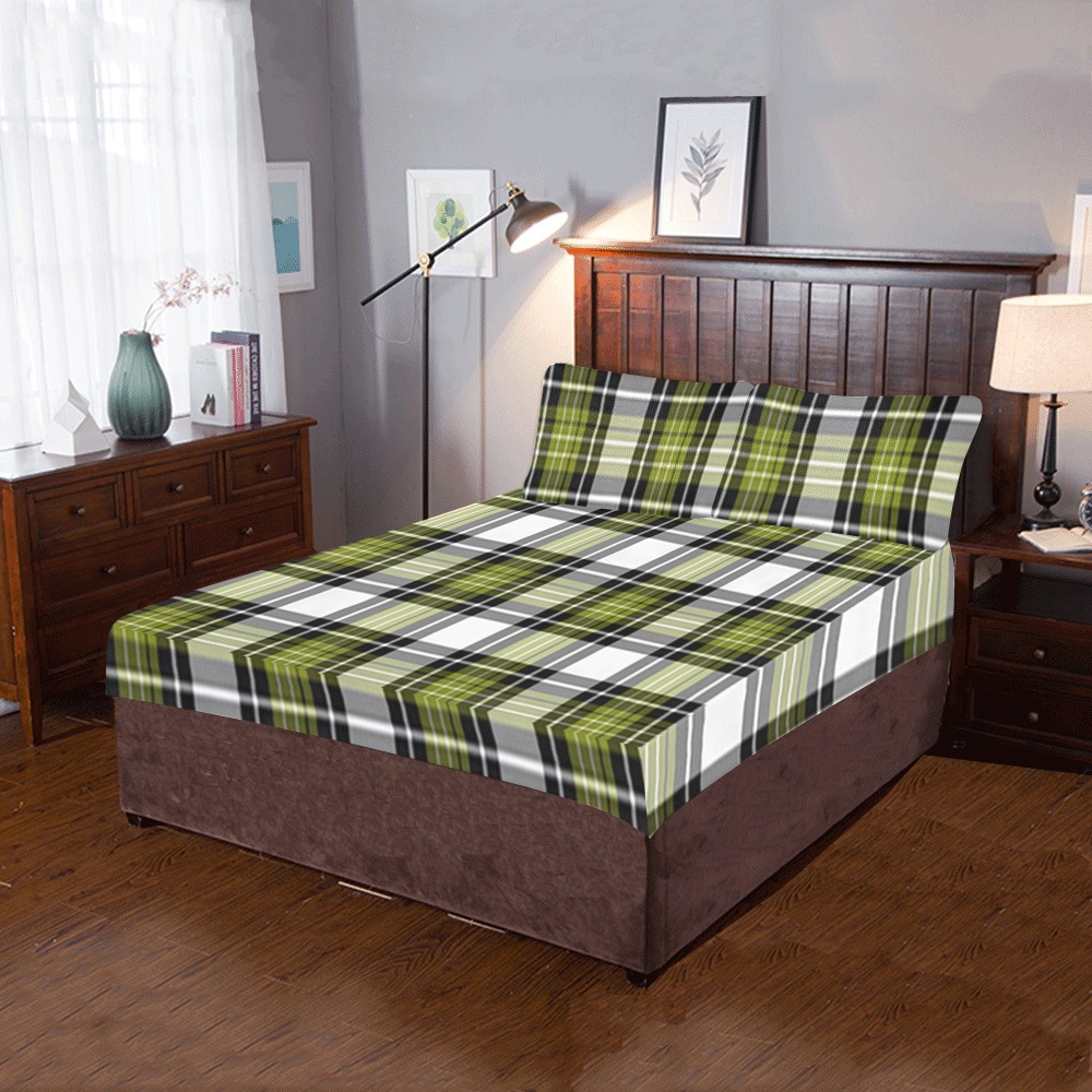 Olive Green Black Plaid 3-Piece Bedding Set