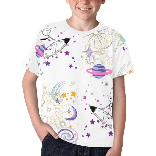 Time and Spaceman Patchwork Pattern Kids' All Over Print T-shirt (Model T65)