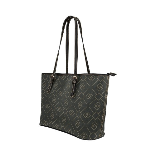 Black and Gold Geometric Pattern Leather Tote Bag/Large (Model 1651)