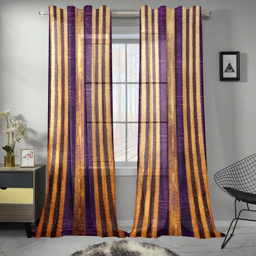 violet and gold striped pattern Gauze Curtain 28"x95" (Two-Piece)
