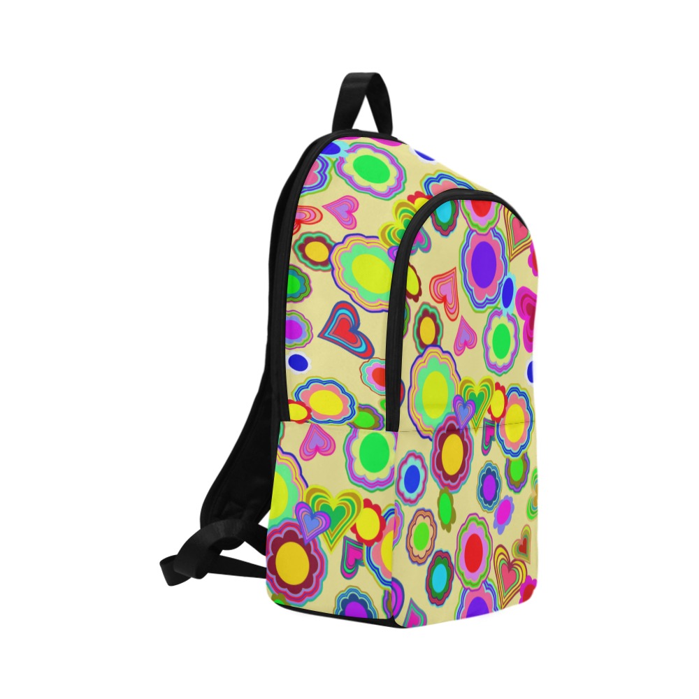 Groovy Hearts and Flowers Yellow Fabric Backpack for Adult (Model 1659)