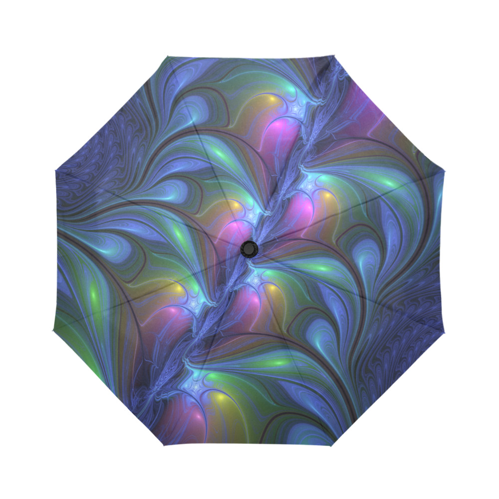 Colorful Luminous Abstract Blue Pink Green Fractal Auto-Foldable Umbrella (Model U04)