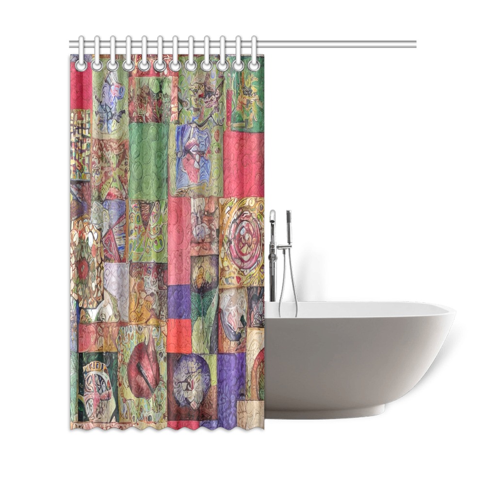 Boho Aesthetic Simulated Quilt Artwork Shower Curtain 69"x72"