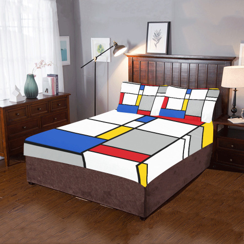 Geometric Retro Mondrian Style Color Composition 3-Piece Bedding Set