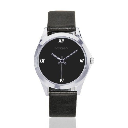 Mirha Watch Unisex Silver-Tone Round Leather Watch (Model 216)