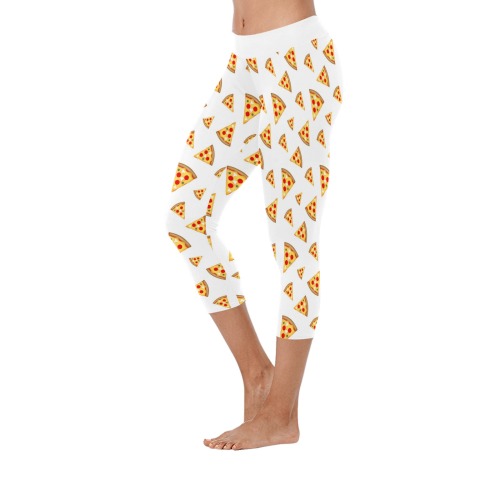 Cool and fun pizza slices pattern on white Women's Low Rise Capri Leggings (Invisible Stitch) (Model L08)