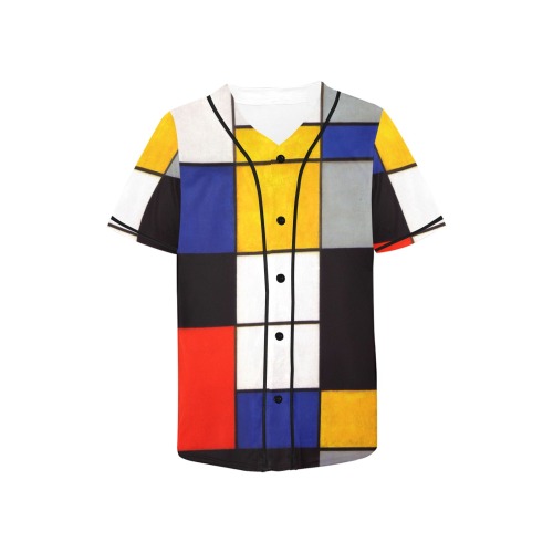 Composition A by Piet Mondrian All Over Print Baseball Jersey for Kids (Model T50)