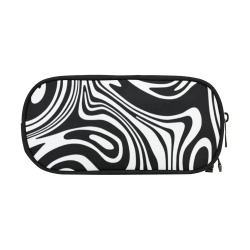 Black and White Marble Pencil Pouch/Large (Model 1680)