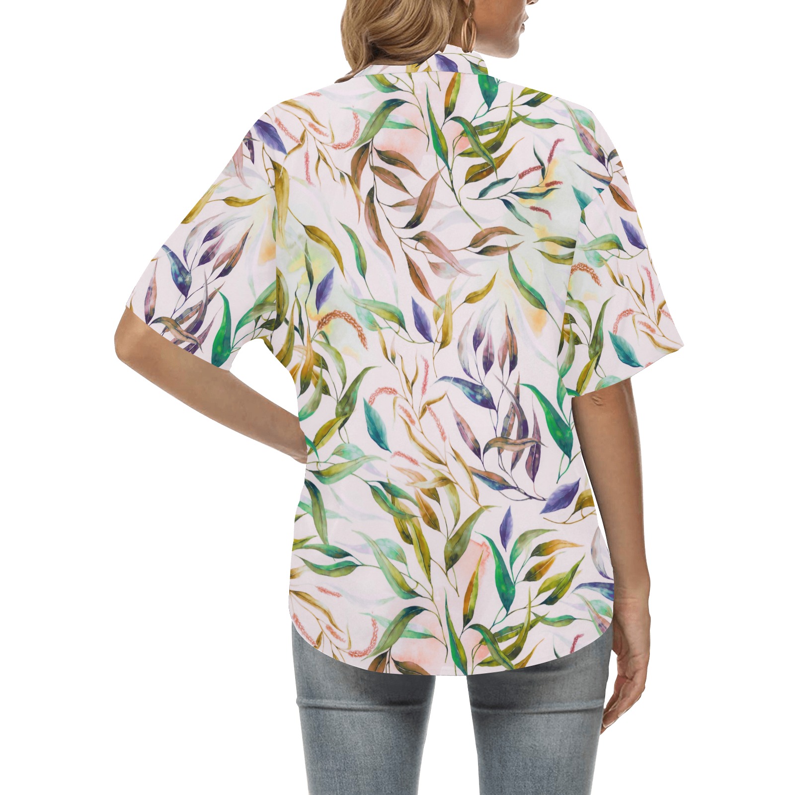 Painting colorful leaves 78 All Over Print Hawaiian Shirt for Women (Model T58)