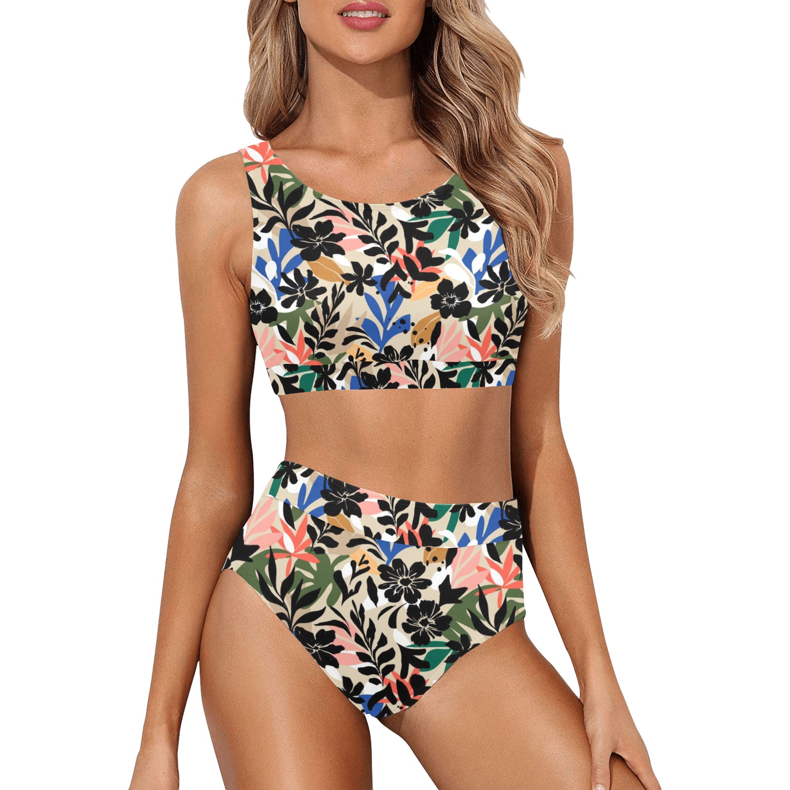 Tropical color ASF 03C Crop Top Bikini Set (Model S21)