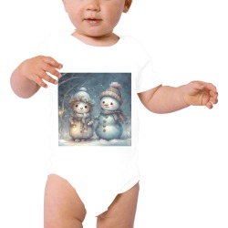 Snowman Couple Baby Powder Organic Short Sleeve One Piece (Model T28)