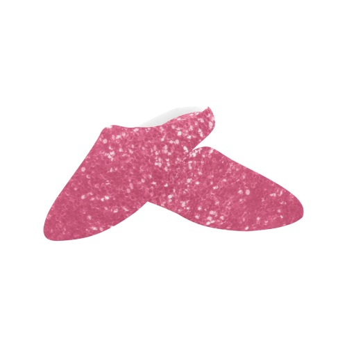 Magenta light pink red faux sparkles glitter Women's Non-Slip Cotton Slippers (Model 0602)